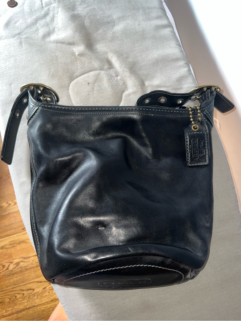 Coach Black Leather Shoulder Bucket Bag